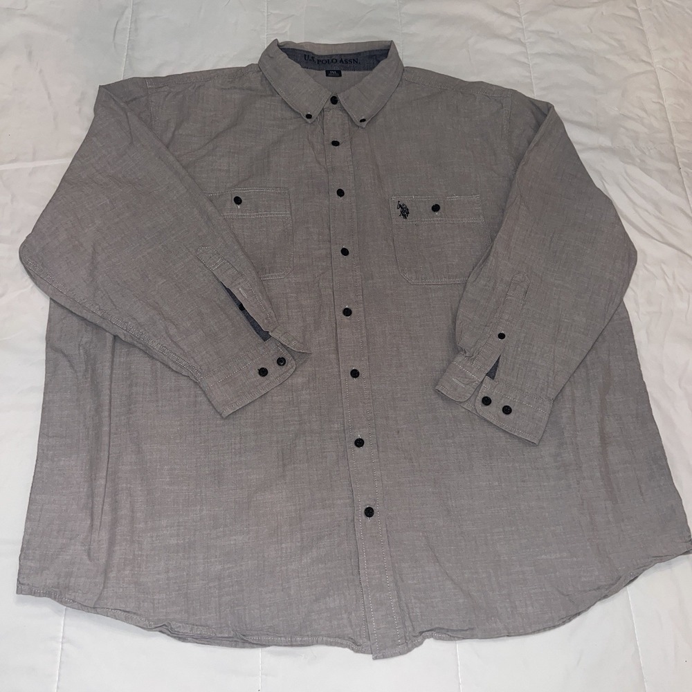 U.S. Polo Assn. Men's Gray Heather Long Sleeve Button-Down Shirt 3XL